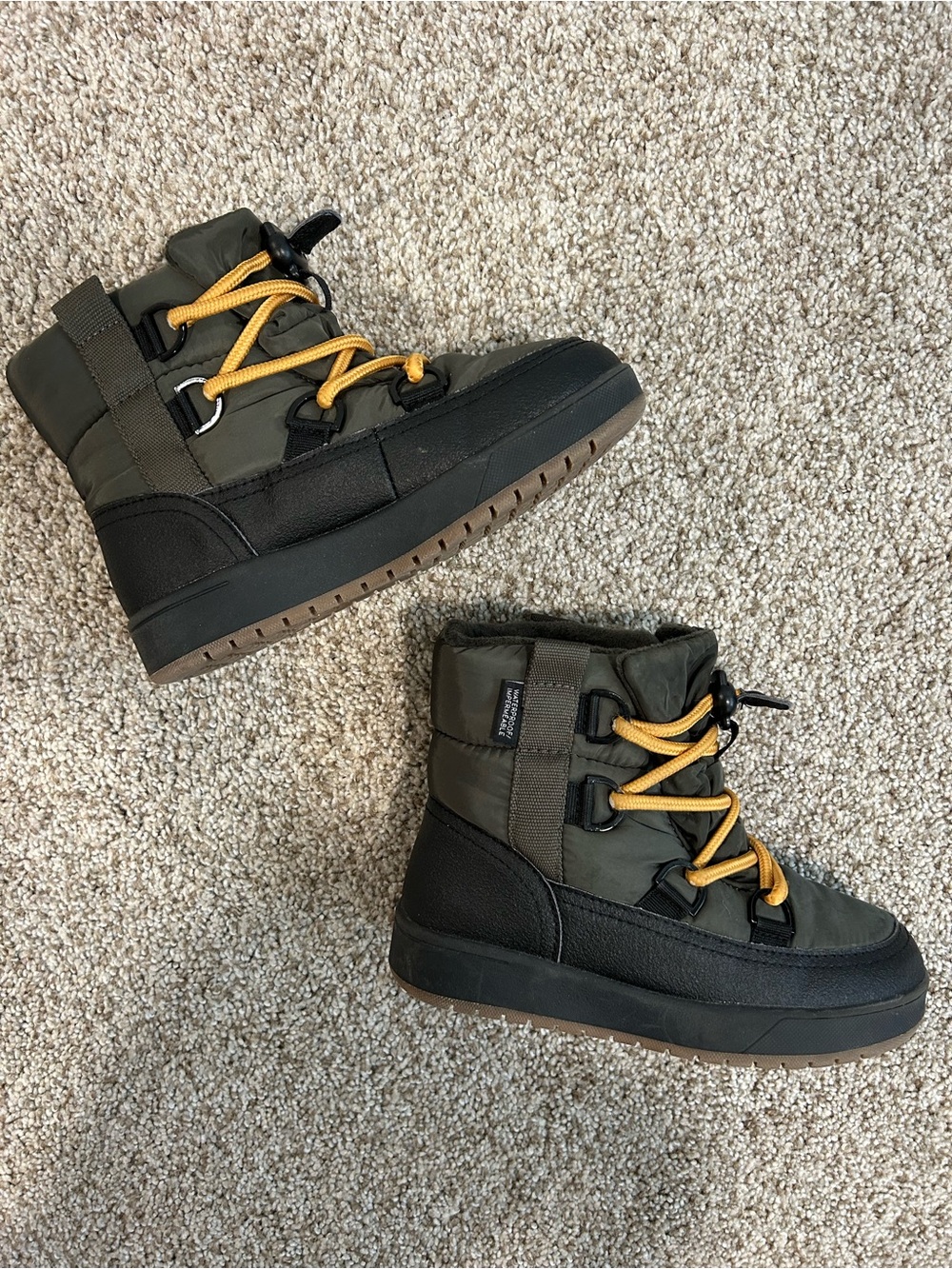 H&M Kids Olive Green Winter Boots with Yellow Laces